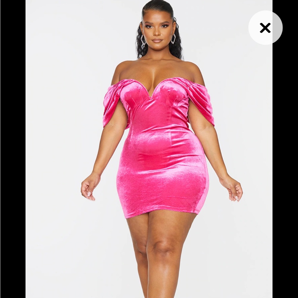 Hot Pink Velvet Dress - Pretty Little Thing